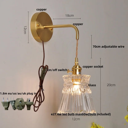 DecorBites™ Clear Glass LED Wall Lights with Adjustable Pull Chain Switch