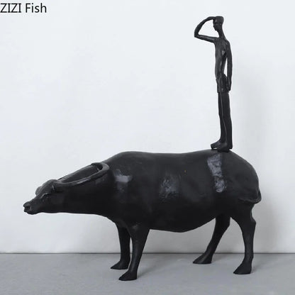 DecorBites™ Cowherd Shepherd Boy Resin Figure Sculpture for Modern Home Decor