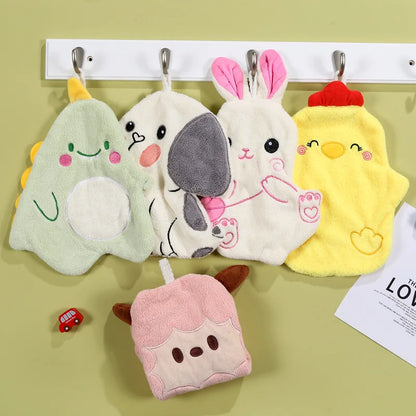 DecorBites™ Cartoon Animal Shape Coral Velvet Hand Towel for Kids, Absorbent Kitchen Bathroom Cleaning Towels