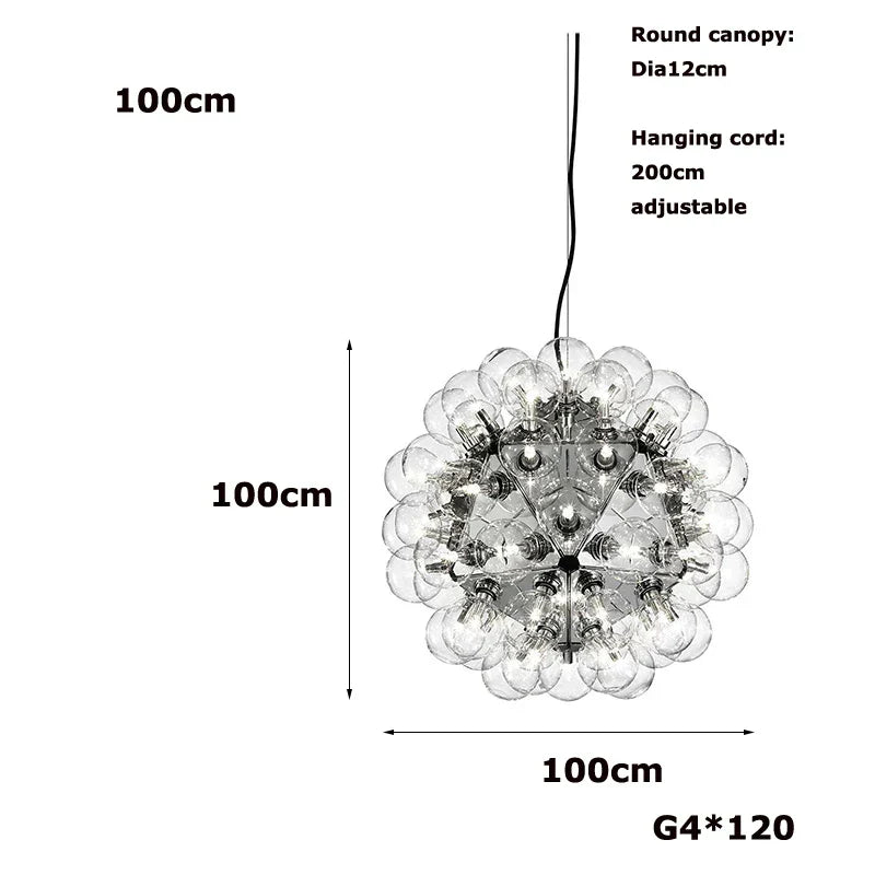 DecorBites™ Clear Glass Bubble G4 LED Dandelion Chandelier - Gold/Silver/Black Hardware