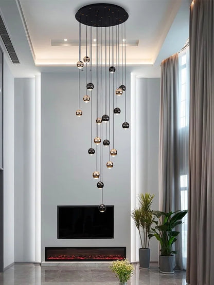 DecorBites™ Crystal Ball Pendant Light for Modern Living Room, Black & Gold Luxury Fixture