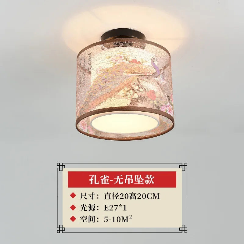 DecorBites™ Lotus Chinese Chandelier Ceiling Lamp Simple Corridor Painting LED Lighting