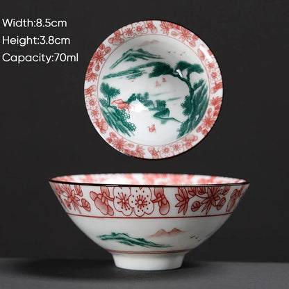 DecorBites™ Blue & White Ceramic Kung Fu Tea Cup - Japanese Style Porcelain Sake Cups
