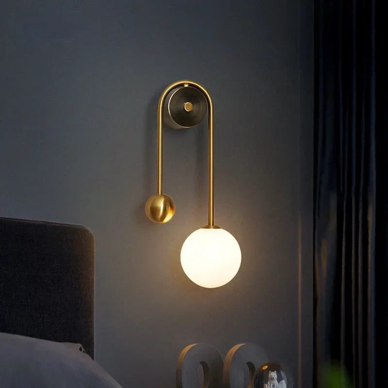 DecorBites™ Glass Ball LED Wall Lamp in Gold Iron for Modern Bedroom and Study Lighting
