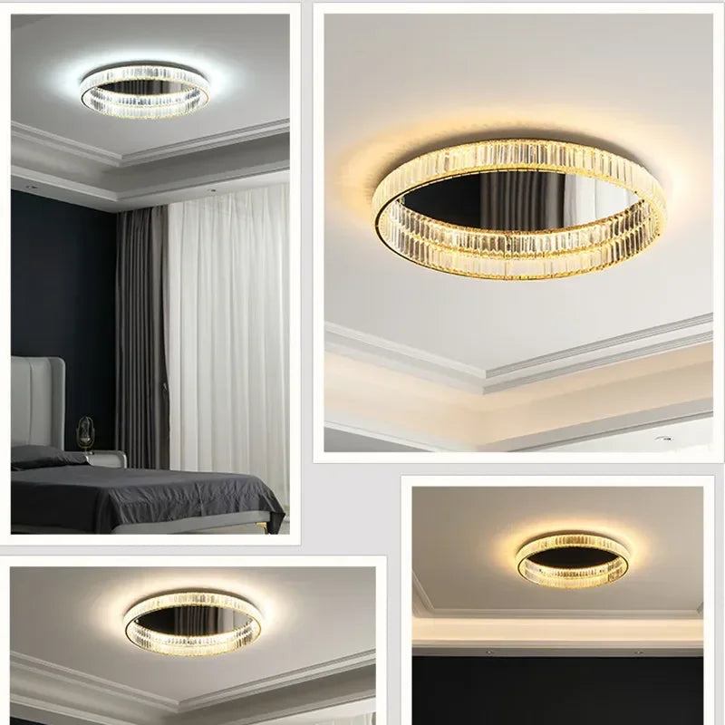 DecorBites™ Gold Steel LED Dimmable Ceiling Lights Luxury Crystal Fixture