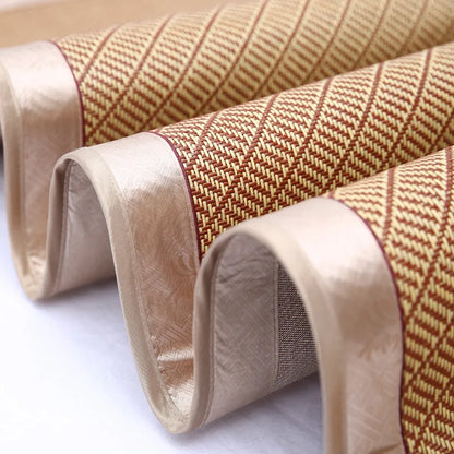 DecorBites™ Jacquard Cool Down Rattan Mat - Natural Rattan & Ice Rayon Bed Cooling Mat