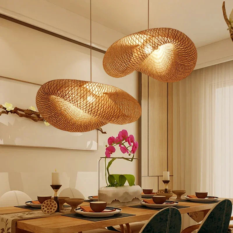 DecorBites™ Bamboo Wave Pendant Lights - Handmade Rattan Shade for Indoor House Lighting
