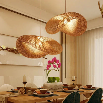 DecorBites™ Bamboo Wave Pendant Lights - Handmade Rattan Shade for Indoor House Lighting