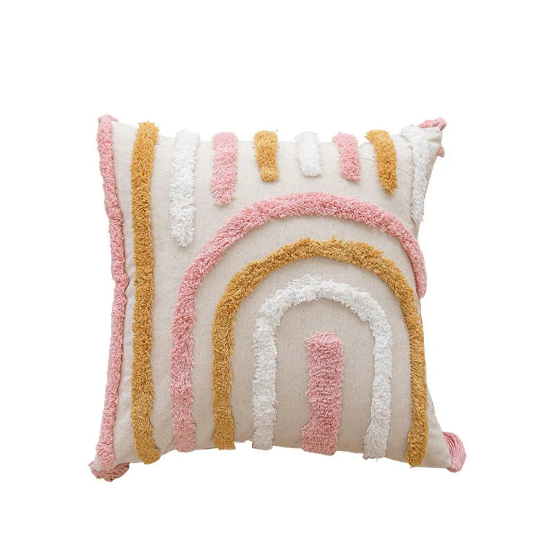 DecorBites™ Geometric Embroidered Loop Tufted Throw Pillow Covers - Pink Tufted Cushion Cover