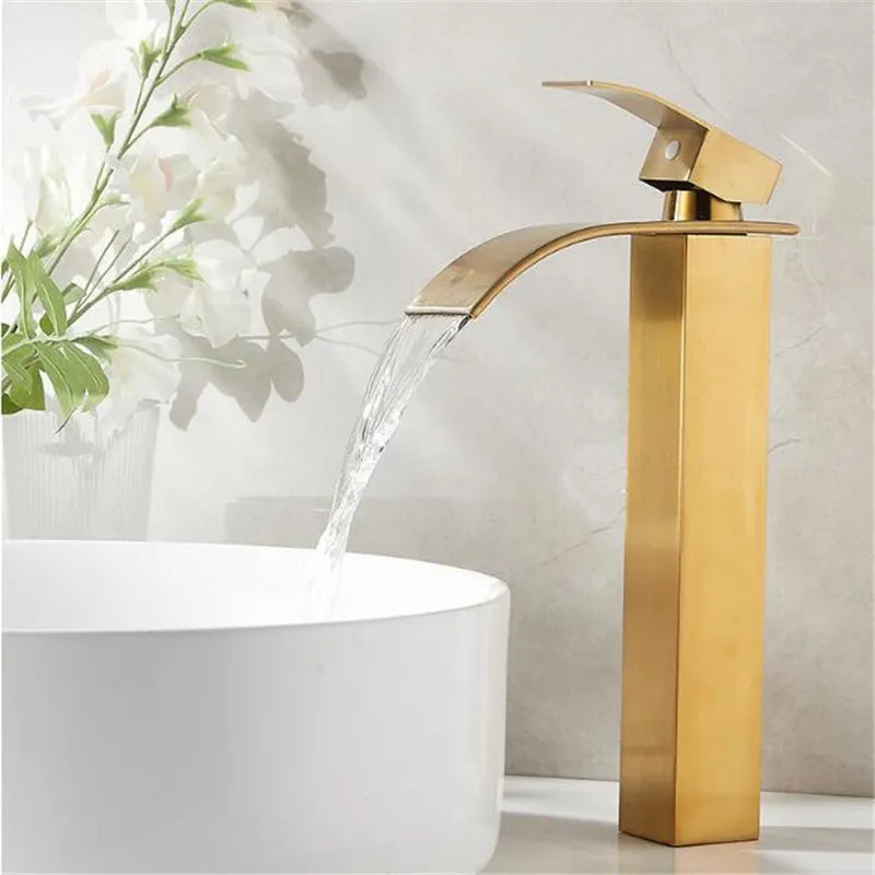 ™ Gold Bathroom Faucet: Brass Rose Gold Basin Waterfall Mixer Tap