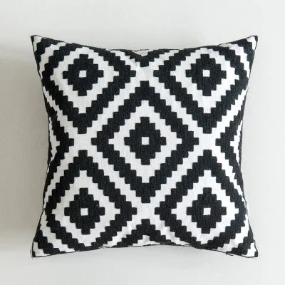 DecorBites™ Black White Embroidered Cushion Cover 45x45cm Sofa Bed Chair Home Decor