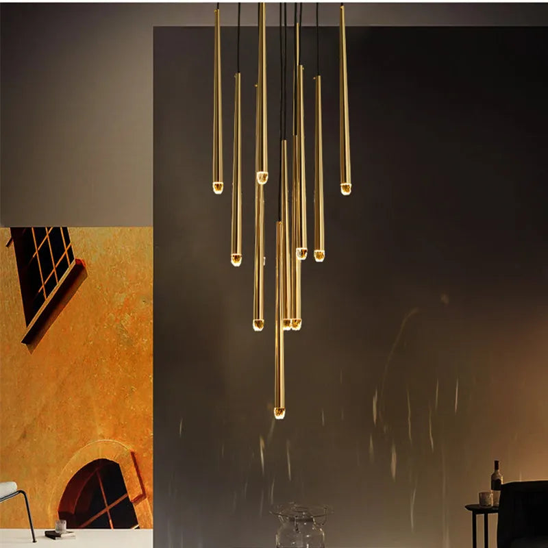 DecorBites™ Crystal LED Pendant Chandelier for Retro Villa Stairs