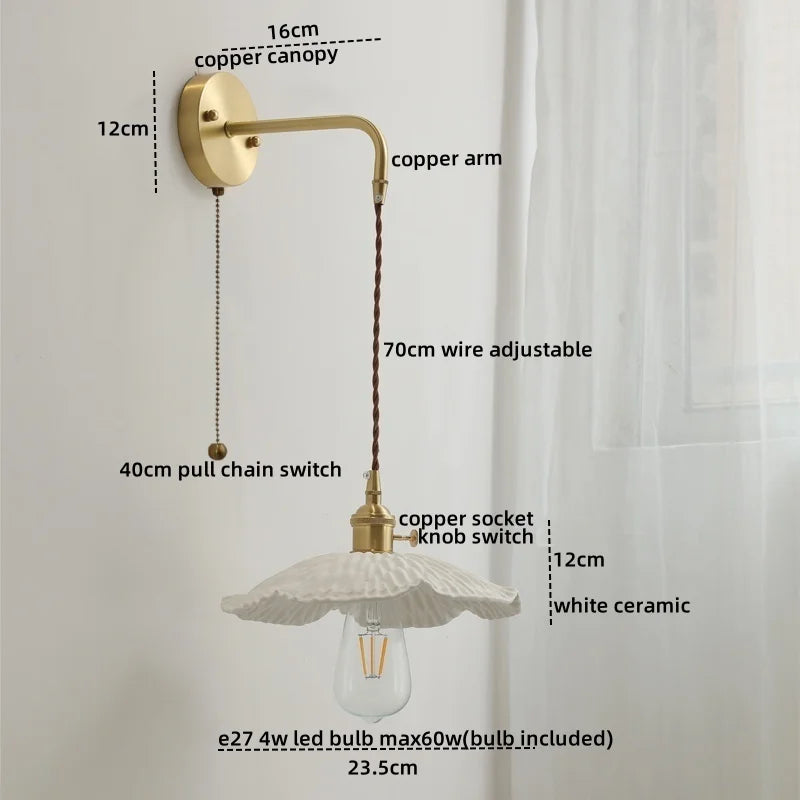 DecorBites™ Ceramic Copper LED Wall Lamp with Pull Chain Switch for Modern Style Interiors