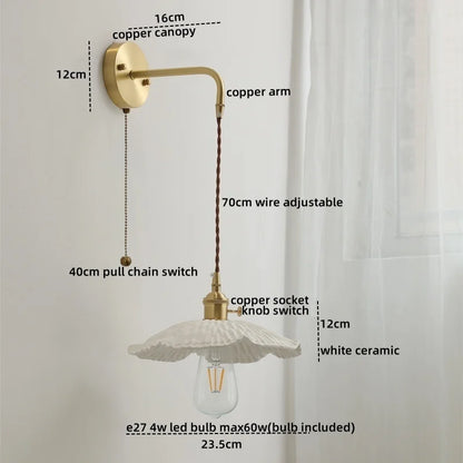 DecorBites™ Ceramic Copper LED Wall Lamp with Pull Chain Switch for Modern Style Interiors