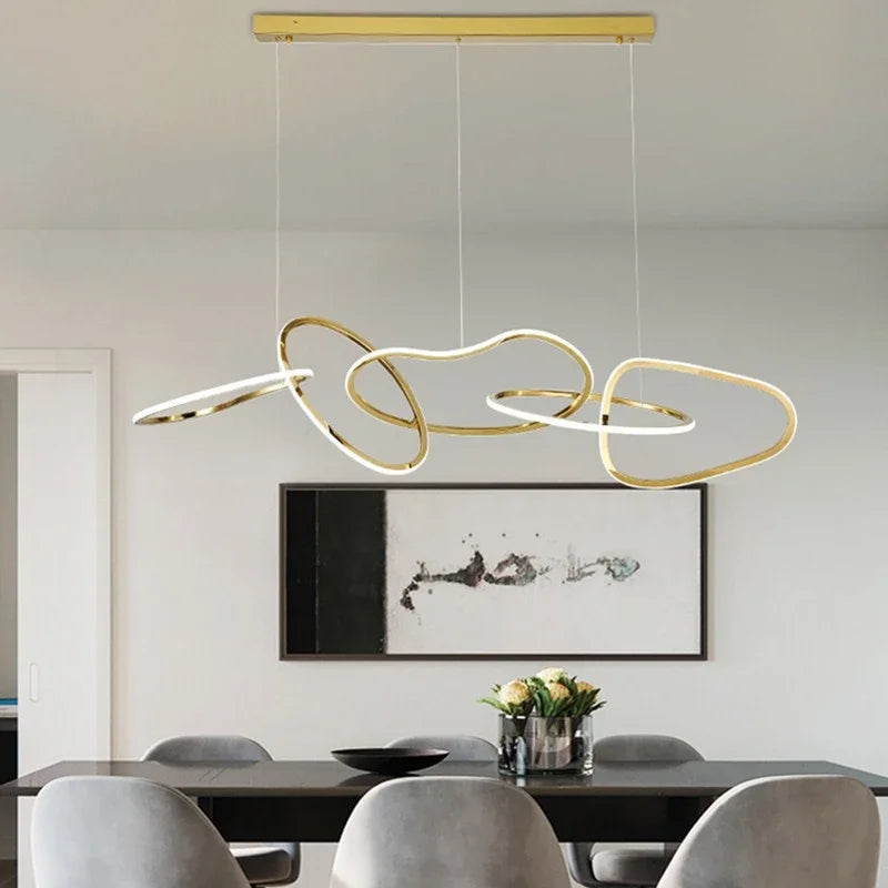 DecorBites™ Gold LED Ring Ceiling Chandelier: Modern Luxury for Bar, Hotel, Bedroom & Restaurant