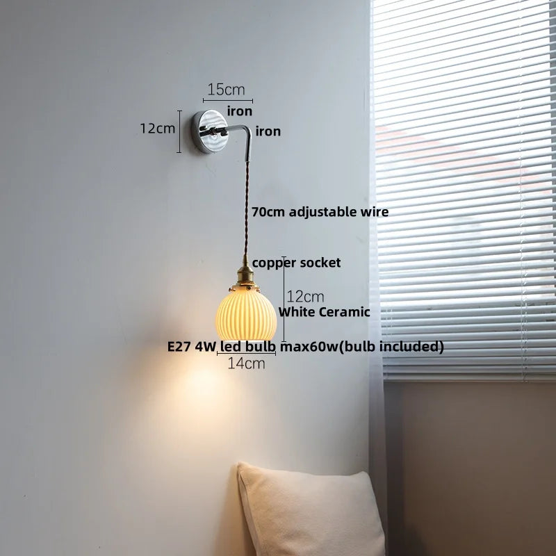 DecorBites™ Ceramic LED Wall Lamp with Pull Chain Switch, Adjustable Stair Light Sconce