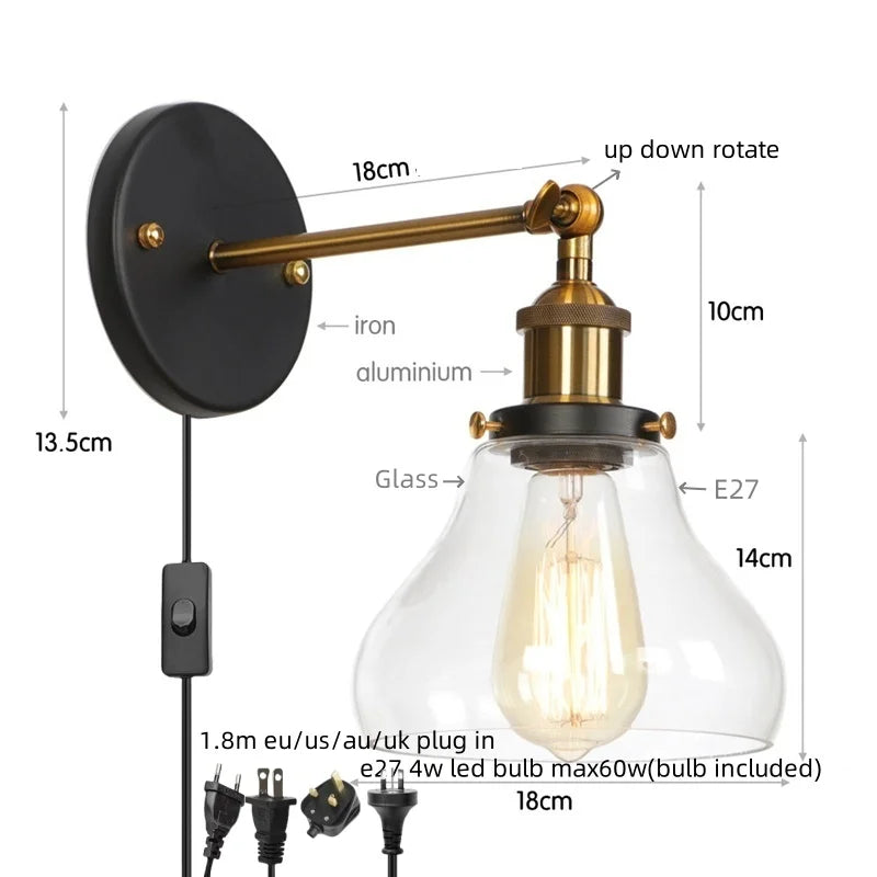 DecorBites™ Gold LED Wall Sconce Retro Bedroom Lamp | Loft Iron Decor Aisle Restaurant Home