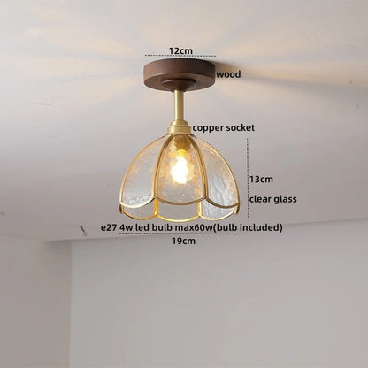 DecorBites™ Amber Glass LED Ceiling Light Modern Wood Canopy Kids Room Fixture
