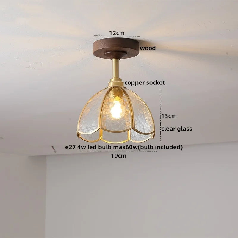 DecorBites™ Green Glass LED Ceiling Lights: Modern Copper Wood Indoor Lamp