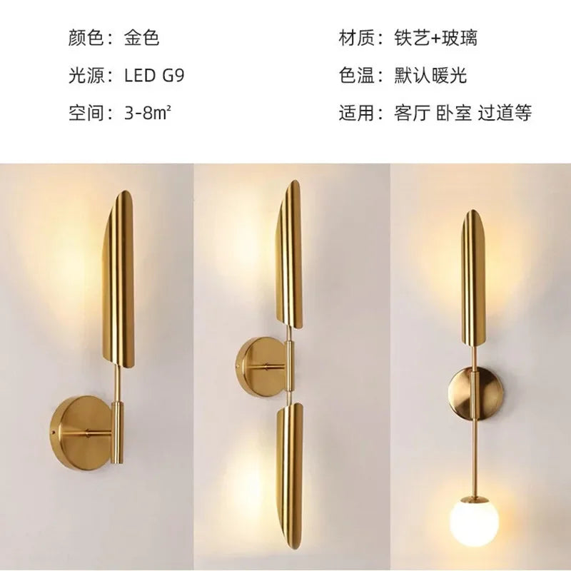 DecorBites™ Golden Inclined Tube Wall Lamp for Modern Luxury Decor in Living Room