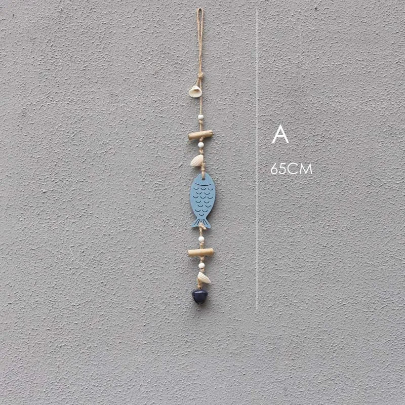 DecorBites™ Blue Fish Sea-maid Pendant Drift Wood Bells Wall Decoration