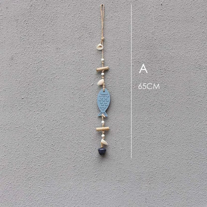 DecorBites™ Blue Fish Sea-maid Pendant Drift Wood Bells Wall Decoration