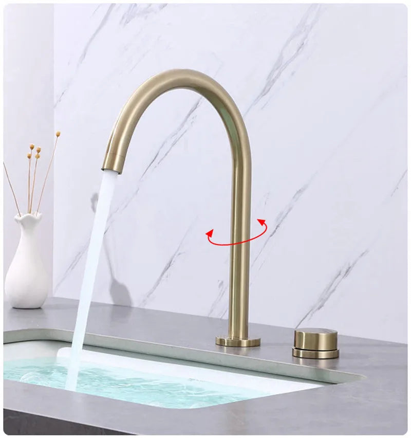DecorBites™ Brushed Gold Black Basin Faucet - 360 Rotating Widespread Bathroom Sink Tap