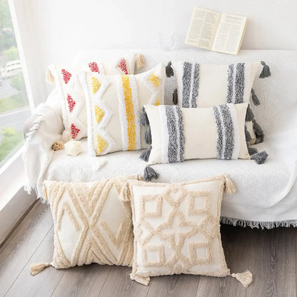 DecorBites™ Bohemian Tufted Tassel Pillow Case - Geometric Nordic Style Sofa Cushion