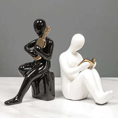 DecorBites™ Abstract Nordic Style Ceramic Character Bookends Set for Office Bookcase Decor