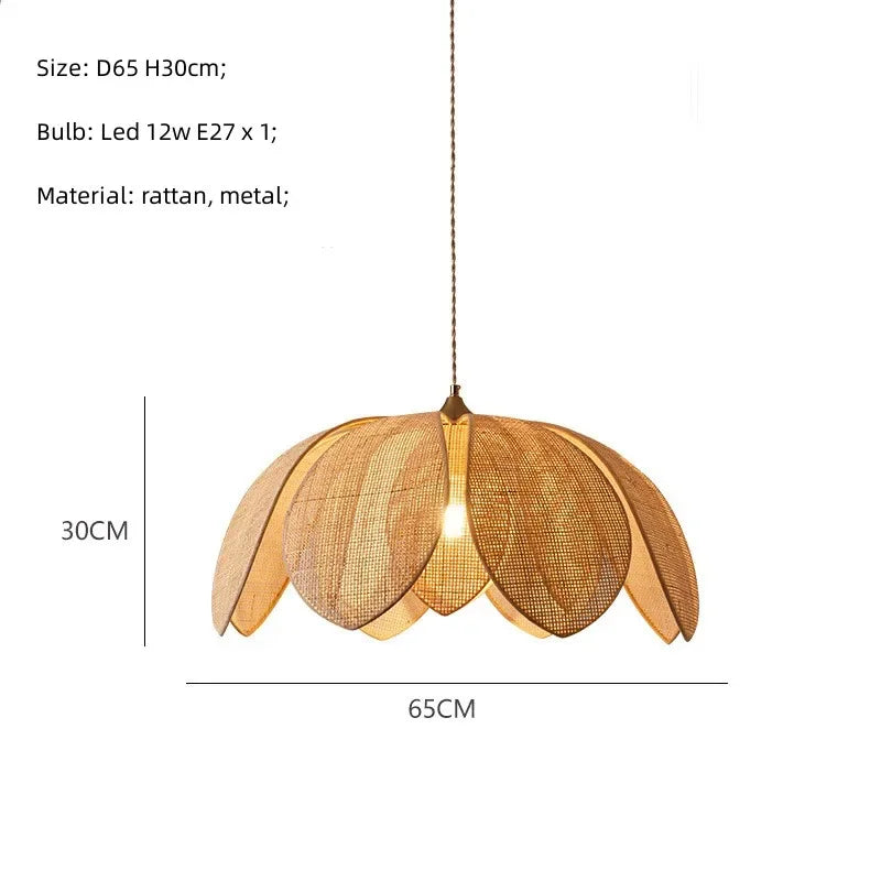 DecorBites™ Japanese Wicker Petal Chandelier for Tea House Dining, Parlor, Restaurant
