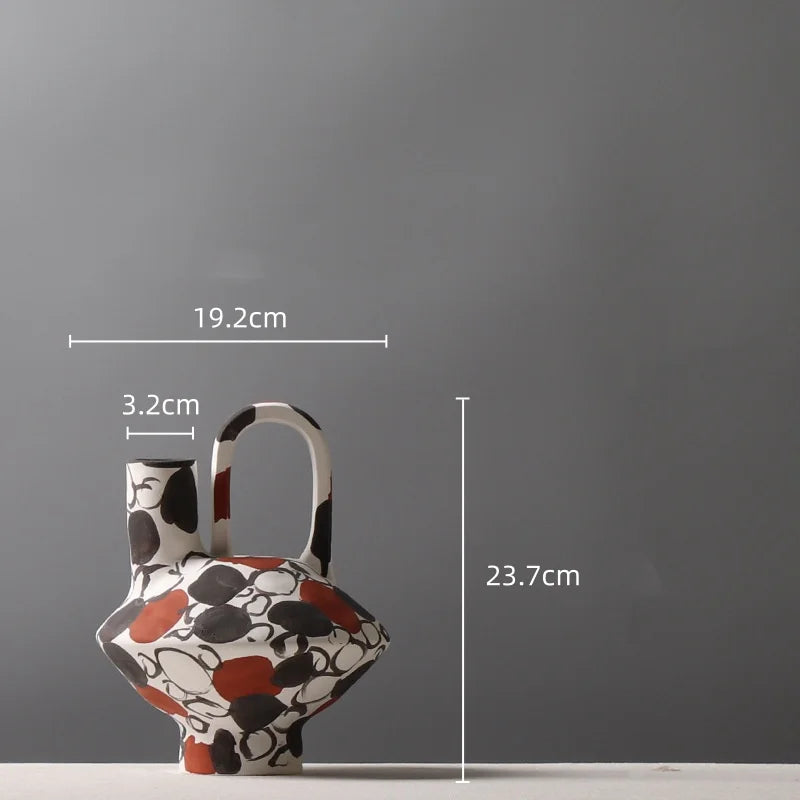DecorBites™ Geometric Graffiti Ceramic Vase with Handles for Home Decor and Floral Arrangements.