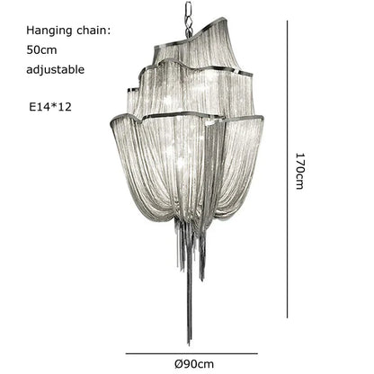 DecorBites™ Gold Tassel Chain Chandelier LED Hanging Lamp Lustres for Dining Room