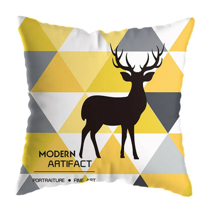 DecorBites™ Geometric Deer Print Pillowcase 45x45cm - Yellow Home Decor