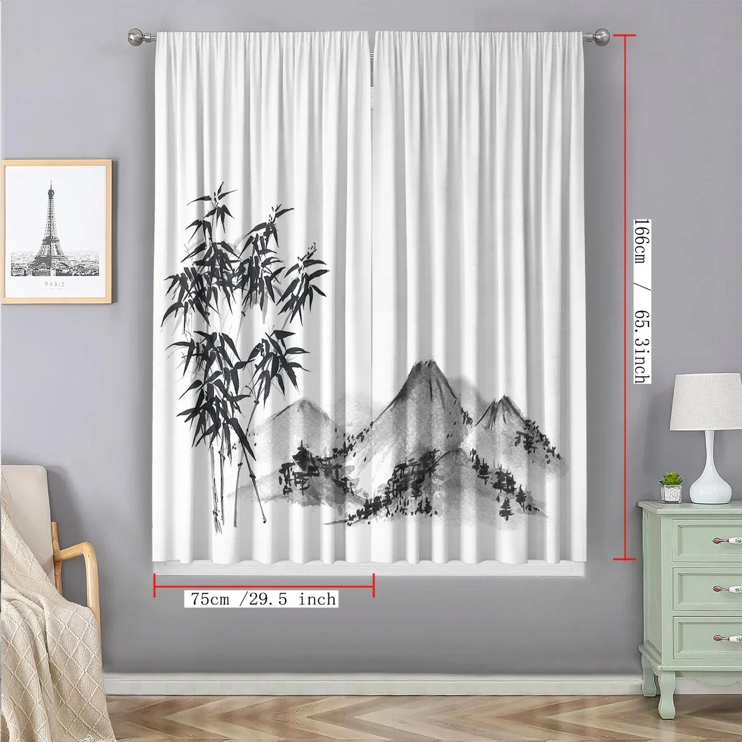 DecorBites™ Bamboo Ink Painting Curtains for Home Decoration Elegant Finish