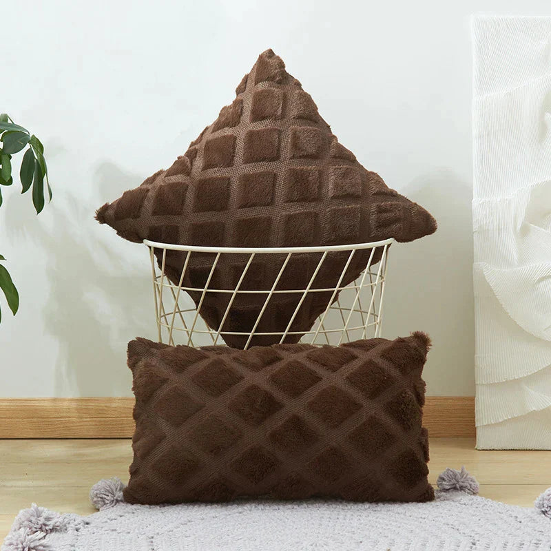 DecorBites™ Geometric Diamond Pattern Plush Cushion Cover for Stylish Home Decor