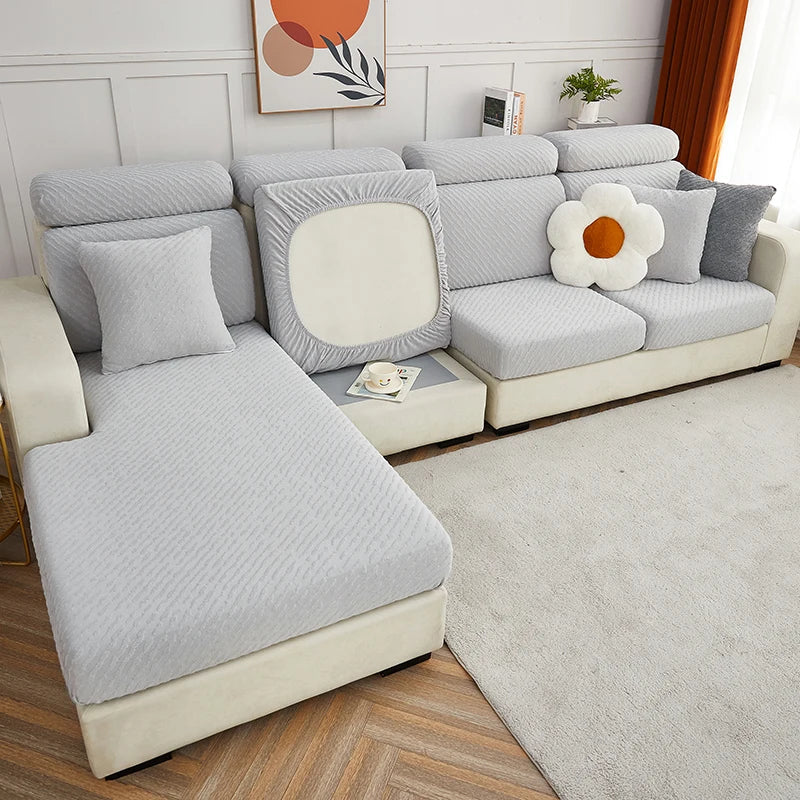 DecorBites™ Jacquard L Sofa Seat Cover Protector: Stretchable, Washable, Thick Slipcovers