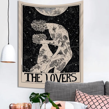 DecorBites™ Lovers Tarot Tapestry for Spiritual Wall Decor and Astrology Enthusiasts