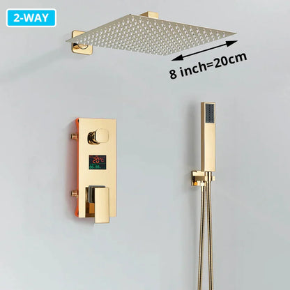 DecorBites™ Gold Digital Display Shower Set with Rainfall Head - Waterfall Bath Shower System