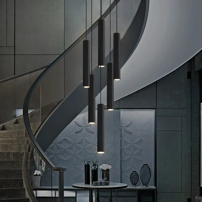 DecorBites™ Black LED Crystal Staircase Chandelier: Modern Nordic Design, Creative Island Hanging Lamp