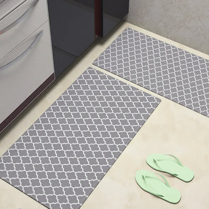 DecorBites™ Grey Plaid Kitchen Rug Blue Lattice Long Absorption Doormat in Striped Design
