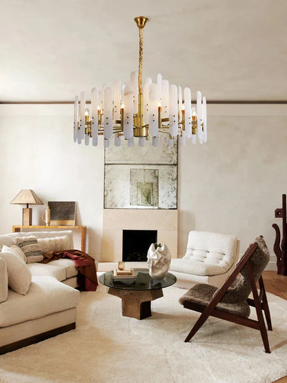 DecorBites™ Alabaster Gold Chrome Chandelier Suspension Luminaire for Living Room