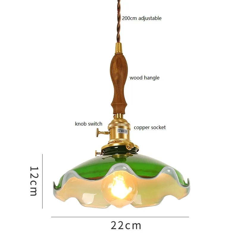 ™ Green Glass LED Pendant Light for Home, Restaurant, Bar, and Loft Style Decor.