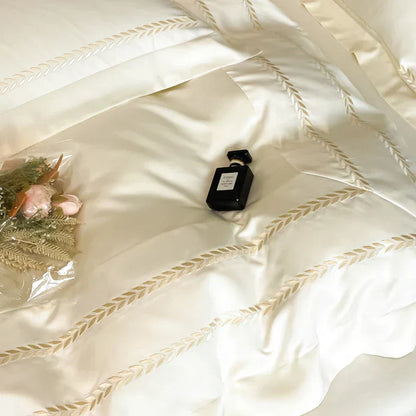 DecorBites™ Embroidered Ice Silk Bedding Set: Soft Duvet Cover, Sheet, Pillowcases 4Pcs