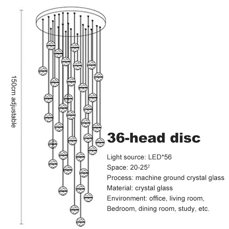 DecorBites™ Crystal Ceiling Chandelier for Staircase & Hallway, Elegant Long Cable Pendant Light