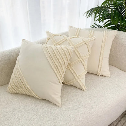 DecorBites™ Boho Geometry Fringed Patchwork Cushion Cover - Decorative Pillowcase
