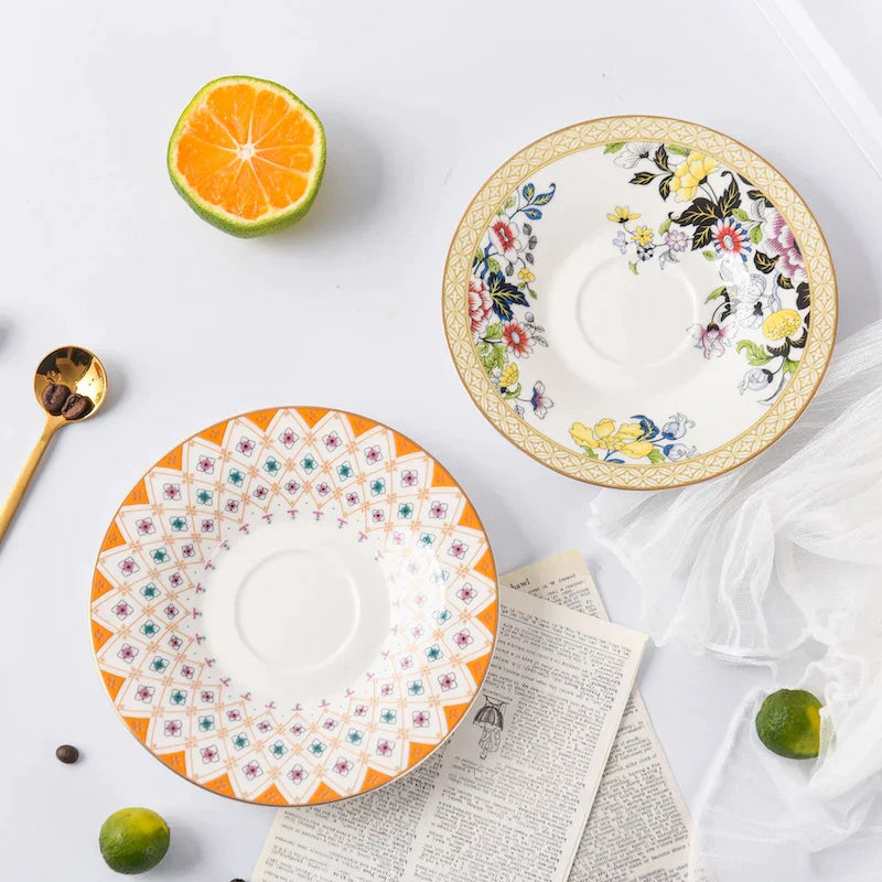 DecorBites™ Bone China Flower Coffee Cup Saucers Set, Elegant Pastoral Tea Time Essentials