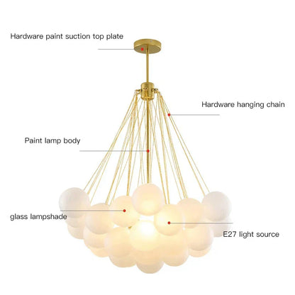 DecorBites™ Frosted Glass Ball LED Chandelier in Gold/Black for Dining Room & Bedroom