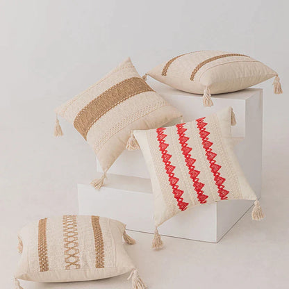 DecorBites™ Boho Geometric Tassel Cushion Cover Cotton Linen Crochet Pillowcase
