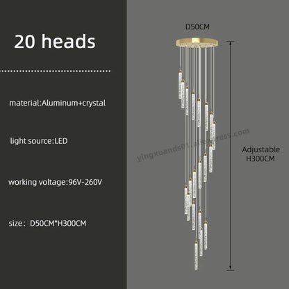 DecorBites™ Golden LED Crystal Chandelier for Living Room Staircase