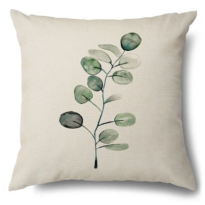 DecorBites™ Green Leaves Decorative Pillow Case - Simple Style Cotton Linen Sofa Cushion Cover
